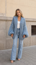 Cárdigan oversize de punto grueso con mangas abullonadas