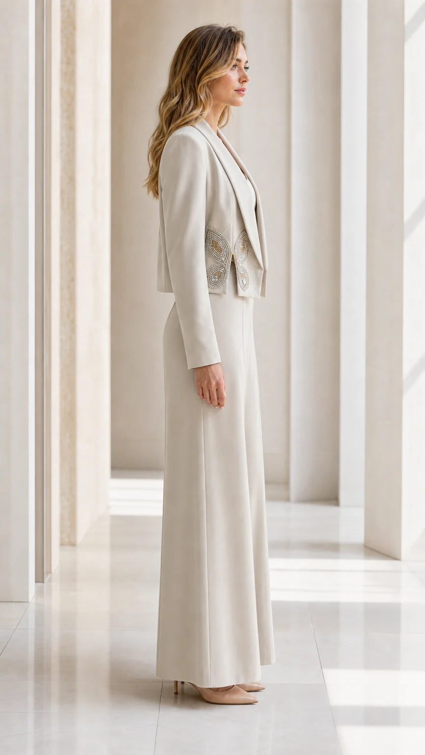 Conjunto de blazer corto y pantalón ancho