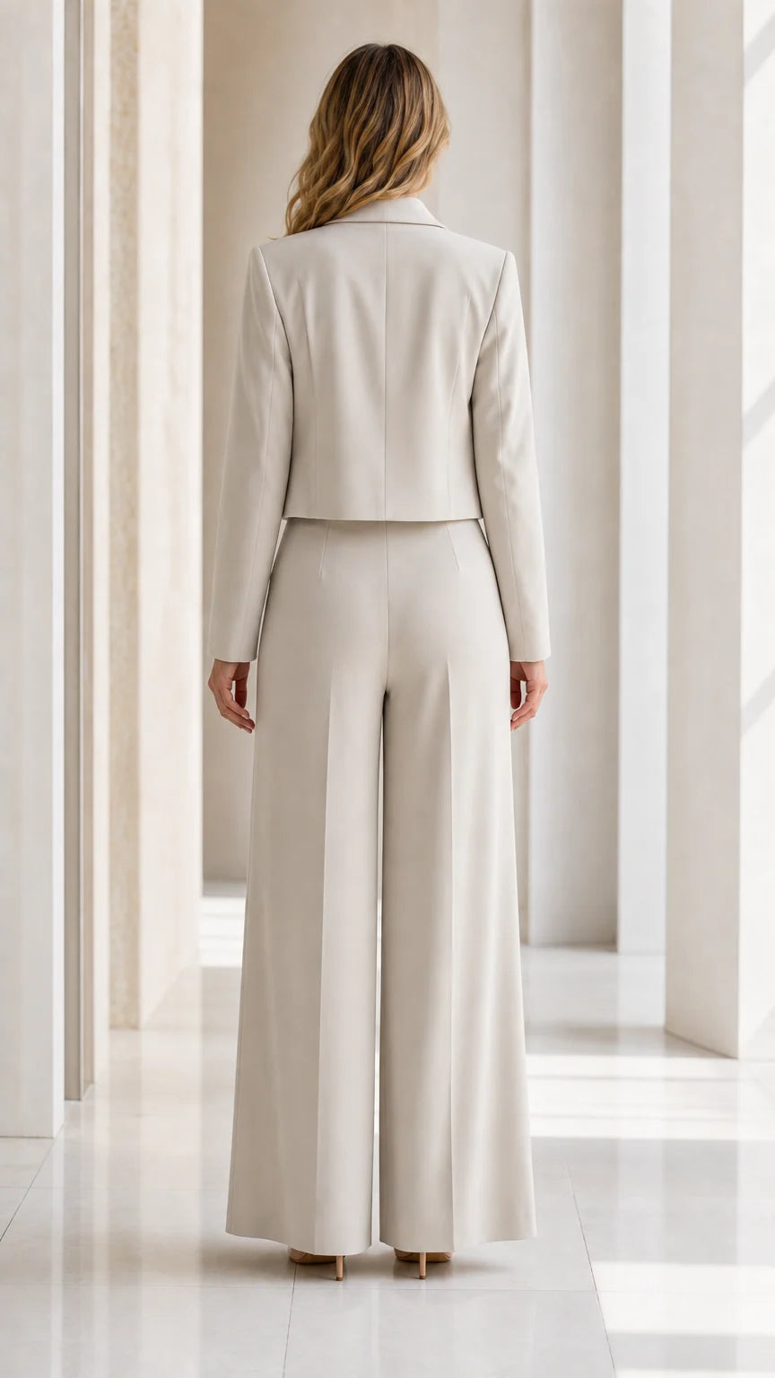 Conjunto de blazer corto y pantalón ancho