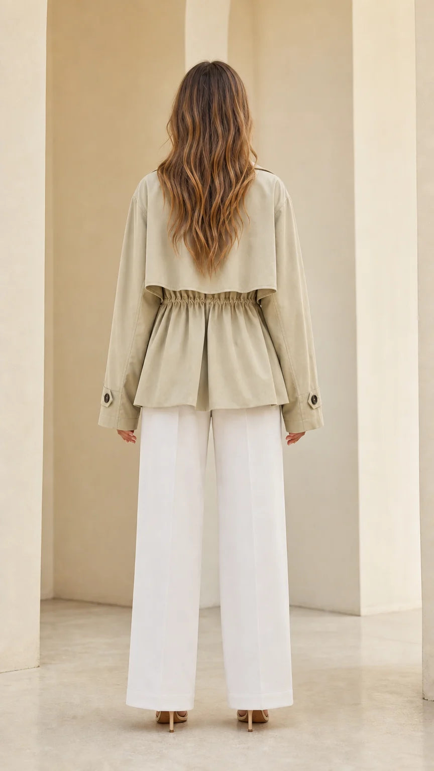 Chaqueta trench corta con cordón en la cintura