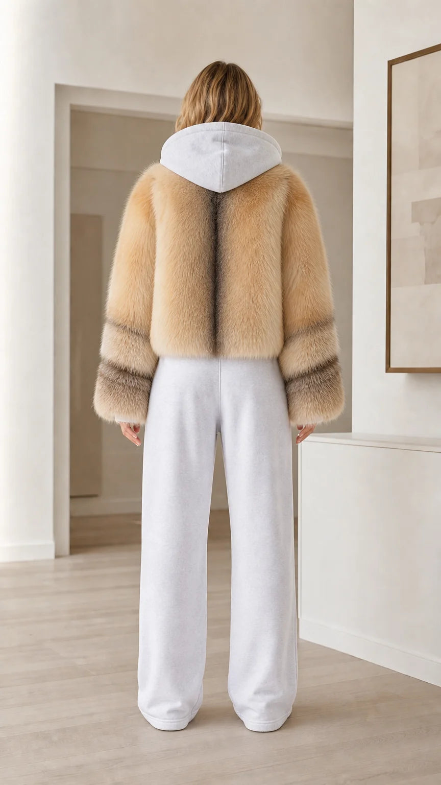 Chaqueta corta de pelo sintético con capucha