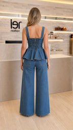 Conjunto vaquero corsé y pantalón ancho