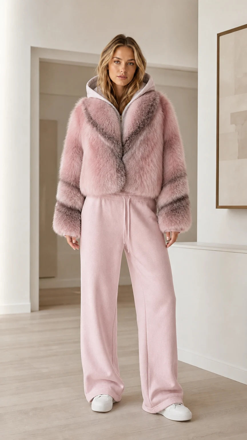 Chaqueta corta de pelo sintético con capucha