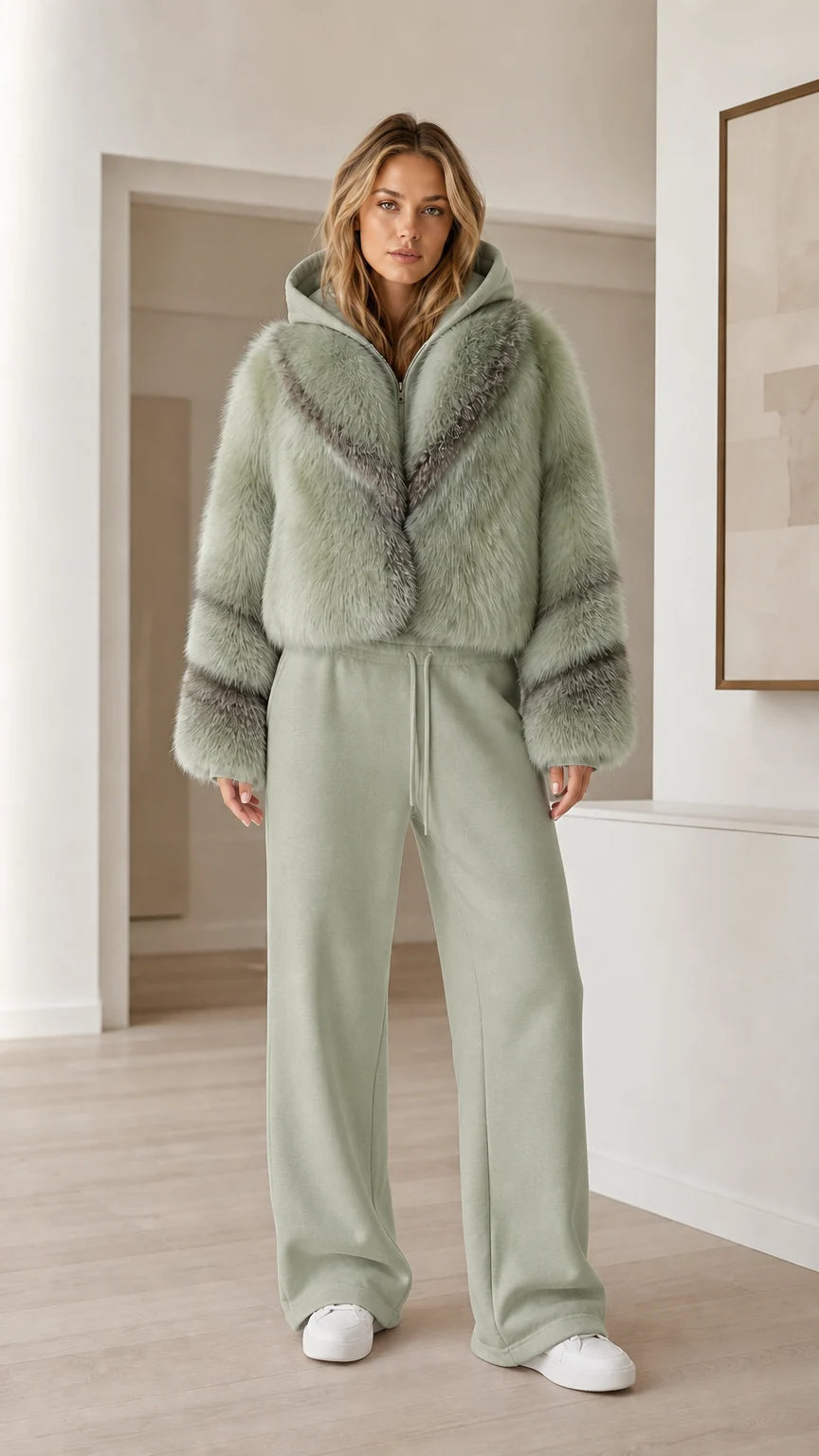 Chaqueta corta de pelo sintético con capucha