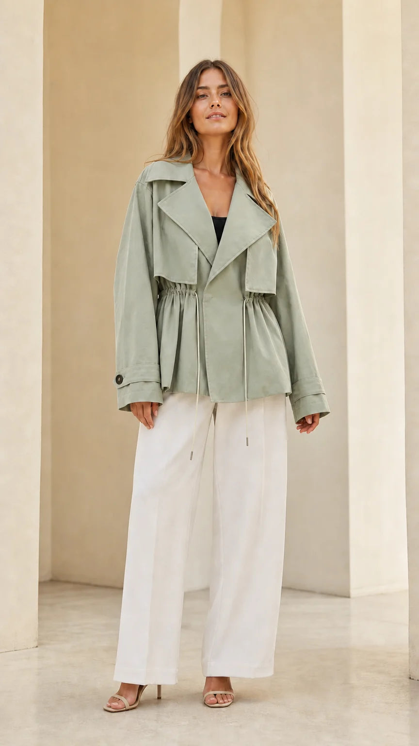 Chaqueta trench corta con cordón en la cintura