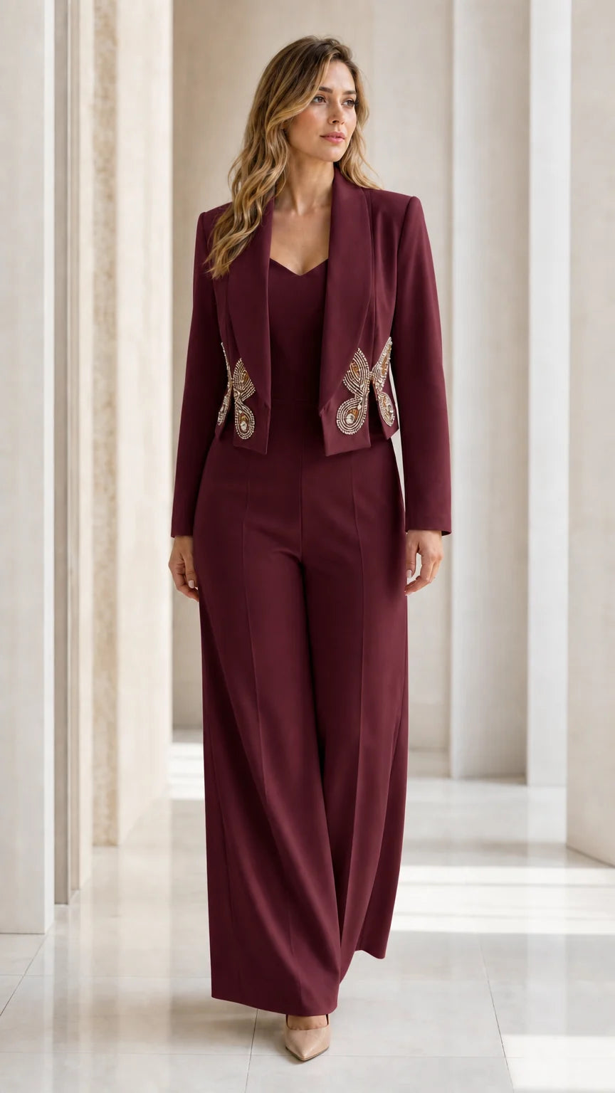Conjunto de blazer corto y pantalón ancho