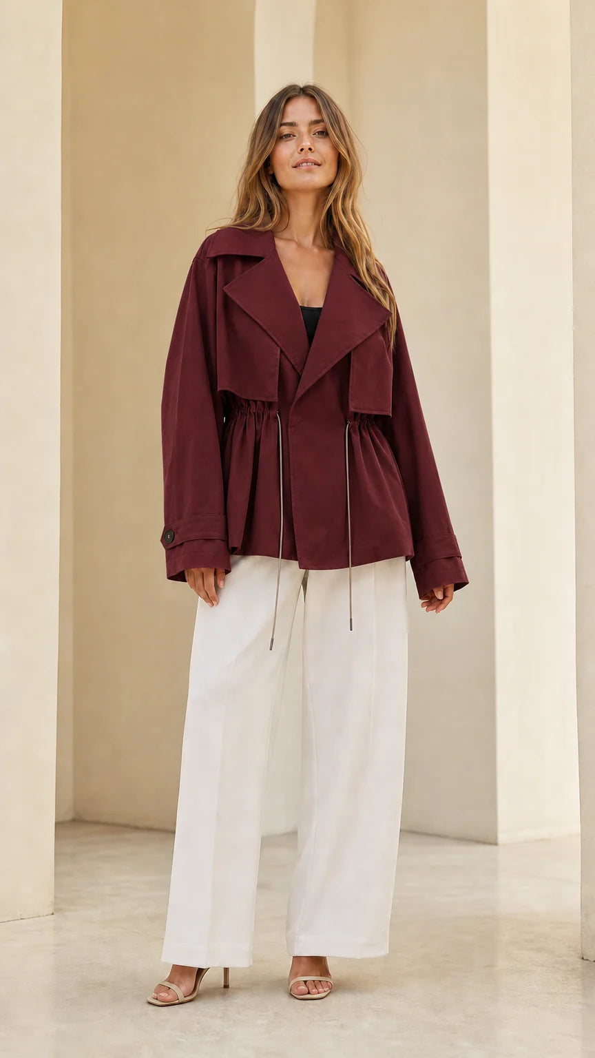 Chaqueta trench corta con cordón en la cintura