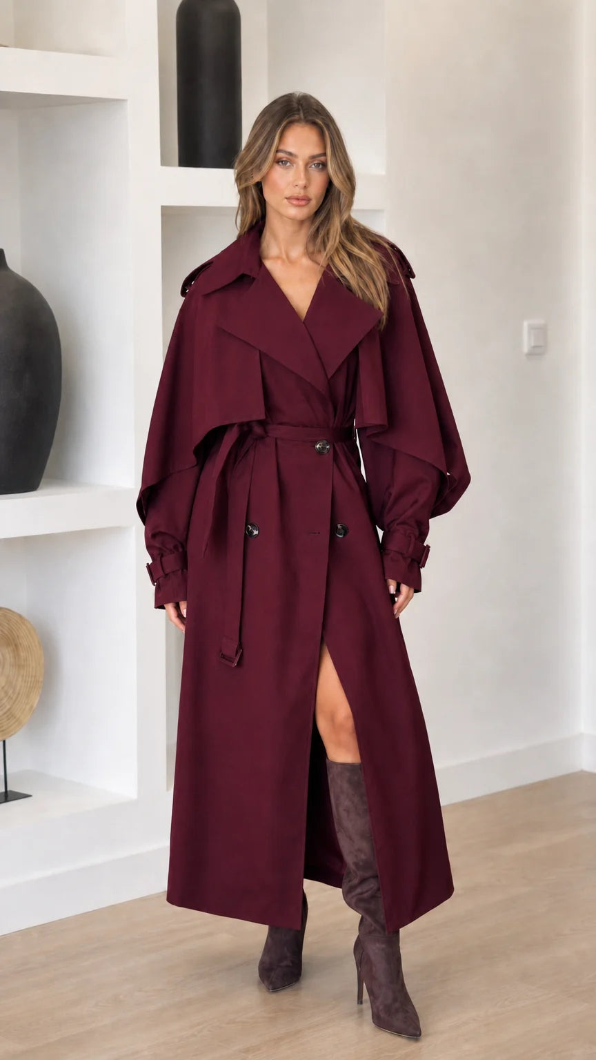 Gabardina larga con cinturón