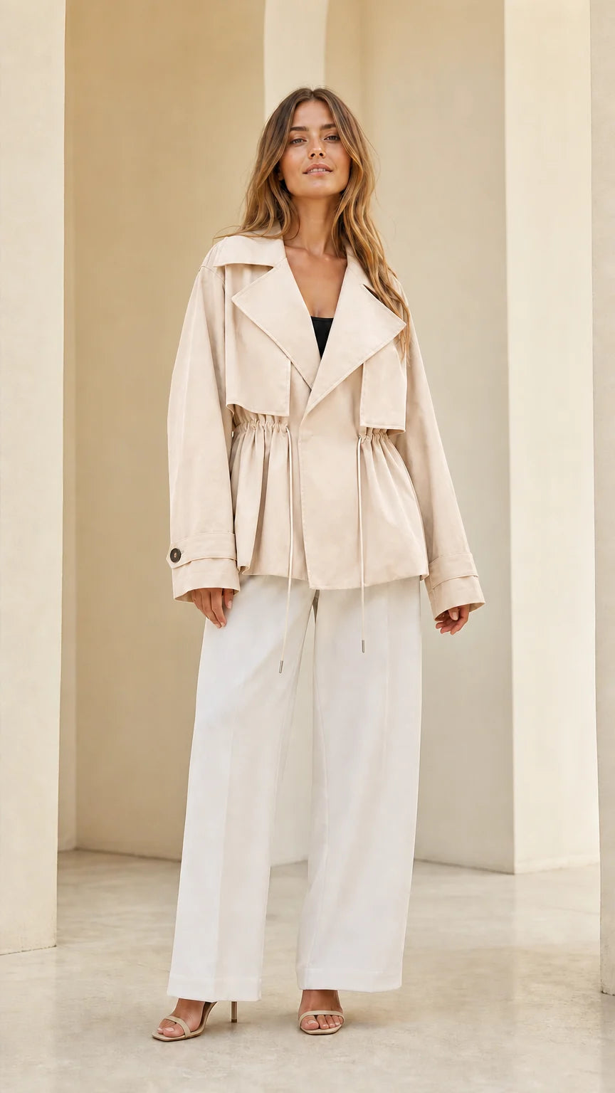 Chaqueta trench corta con cordón en la cintura