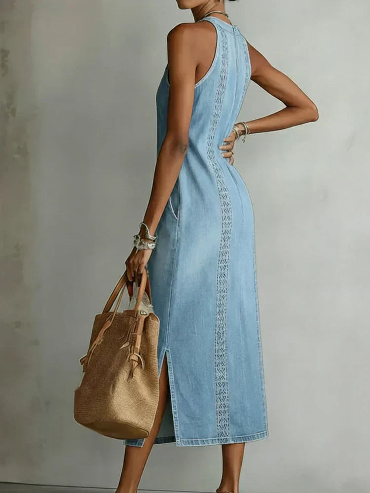 Vestido vaquero con detalles de encaje vintage