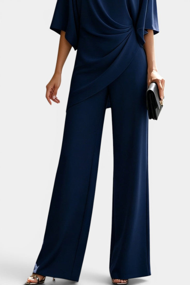 Conjunto de top drapeado asimétrico y pantalón ancho