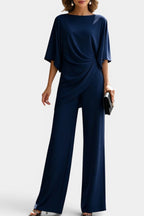 Conjunto de top drapeado asimétrico y pantalón ancho