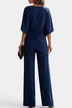Conjunto de top drapeado asimétrico y pantalón ancho