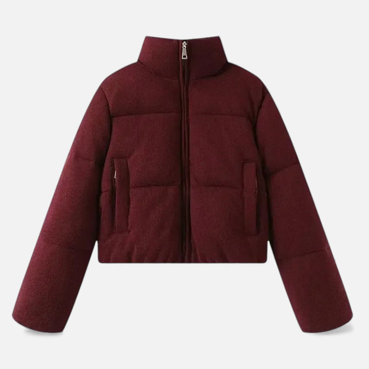 Chaqueta acolchada corta con cuello alto y cierre de cremallera