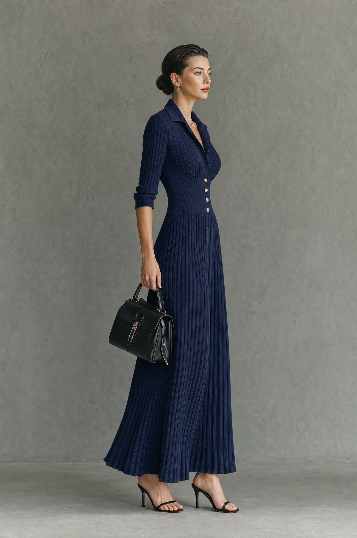 Vestido Midi Plisado de Punto