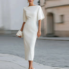 Vestido midi elegante para mujer con cuello barco