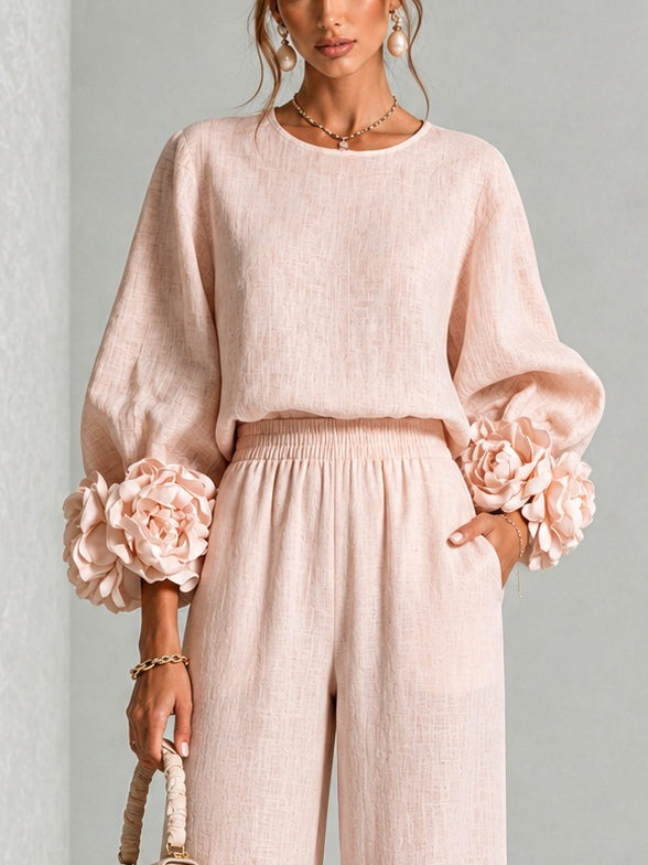 Conjunto de dos piezas con puños florales