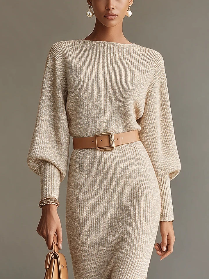 Vestido Midi de Punto con Escote Barco