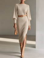 Vestido Midi de Punto con Escote Barco