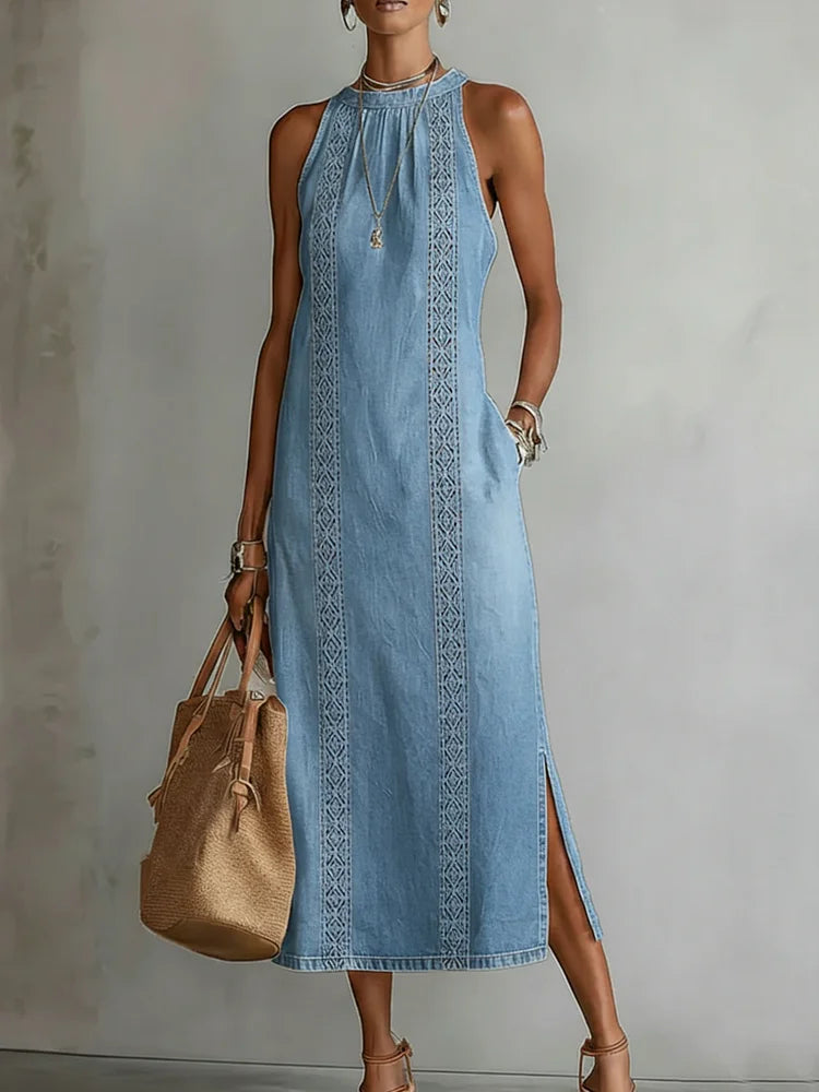 Vestido vaquero con detalles de encaje vintage
