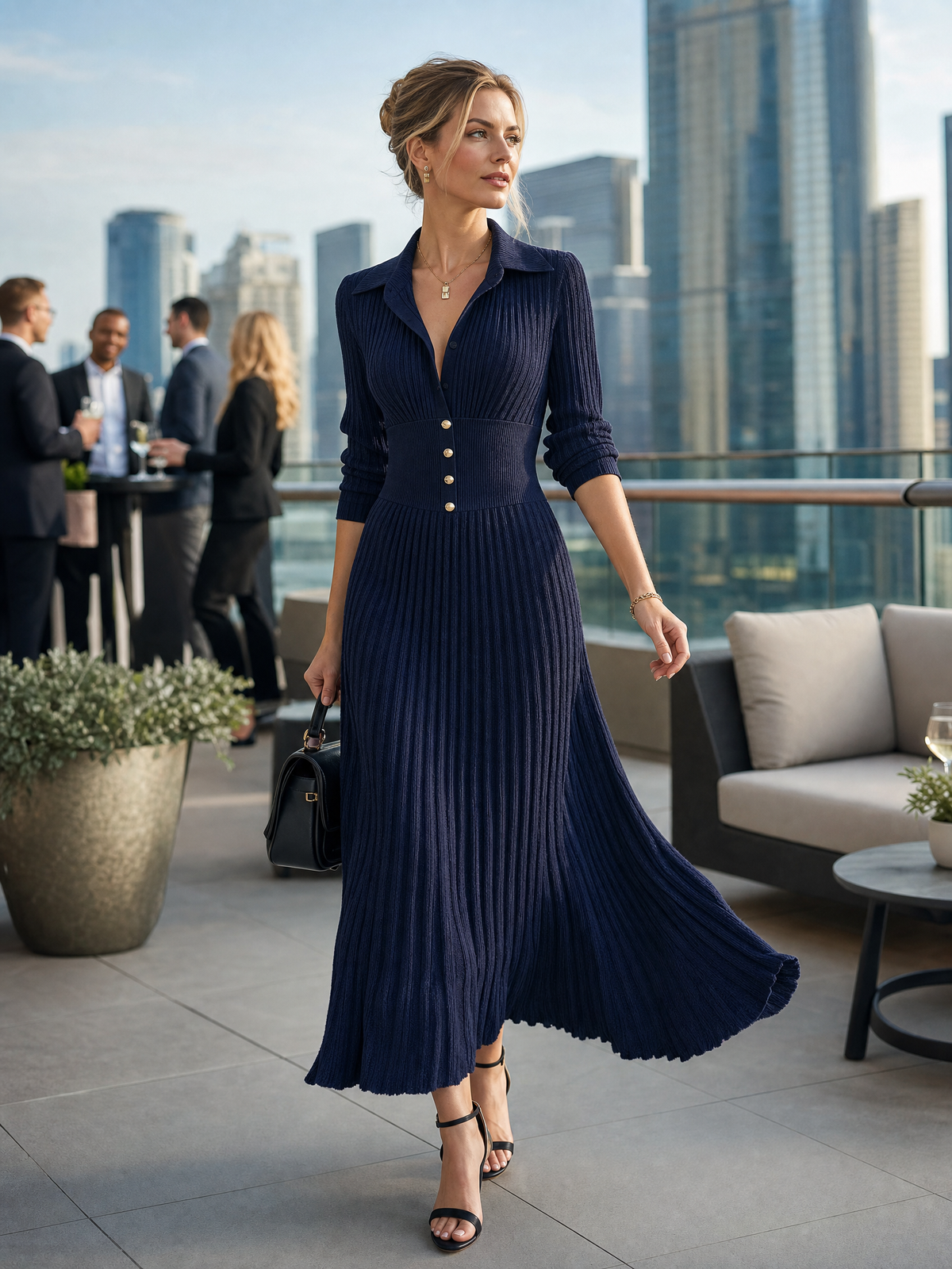 Vestido Midi Plisado de Punto