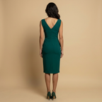 Vestido Midi Escote V Drapeado Elegante Mujer