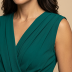 Vestido Midi Escote V Drapeado Elegante Mujer