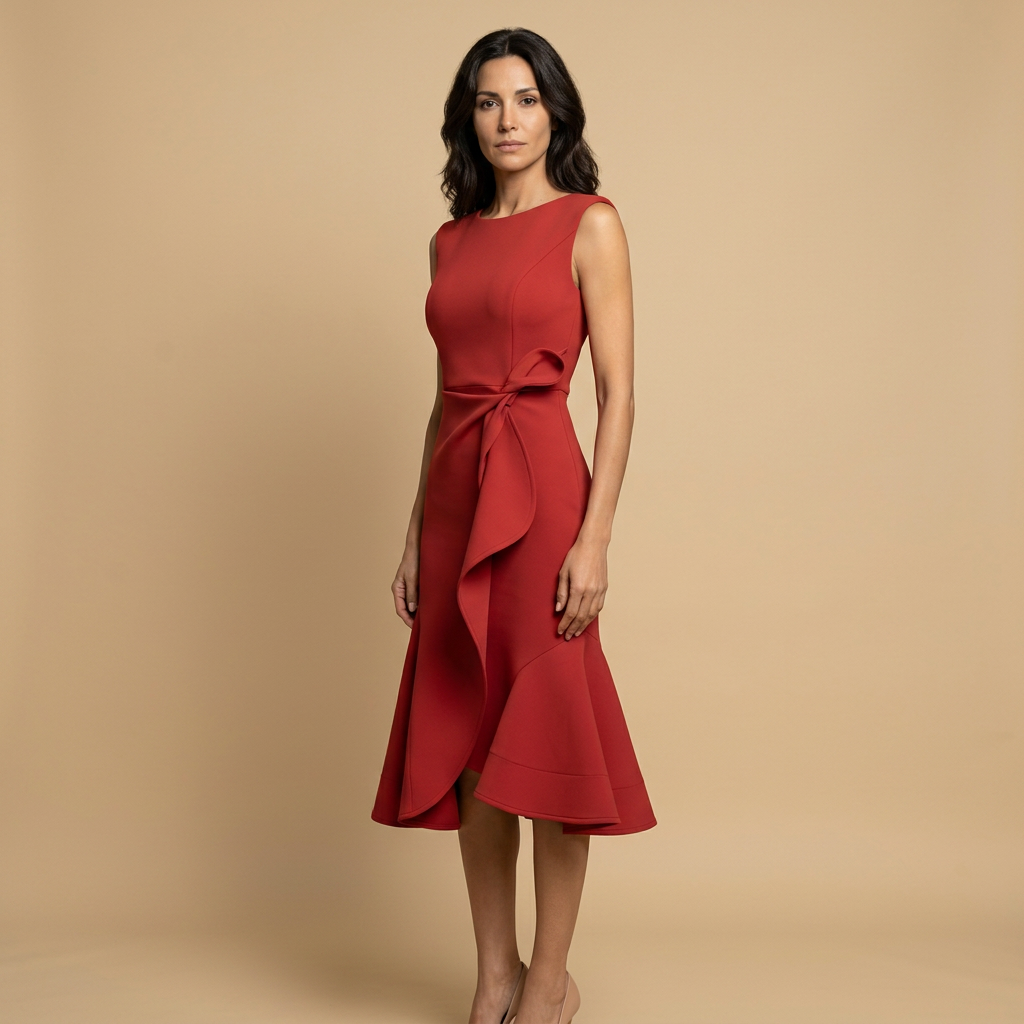 Vestido Midi Crepé Sin Mangas Lazo Lateral