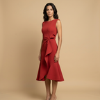 Vestido Midi Crepé Sin Mangas Lazo Lateral