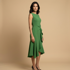 Vestido Midi Crepé Sin Mangas Lazo Lateral