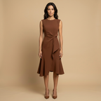 Vestido Midi Crepé Sin Mangas Lazo Lateral
