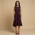 Vestido Midi Crepé Sin Mangas Lazo Lateral