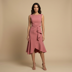 Vestido Midi Crepé Sin Mangas Lazo Lateral