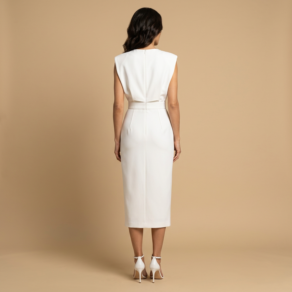Vestido Midi Botonadura Dorada Hombros Estructura