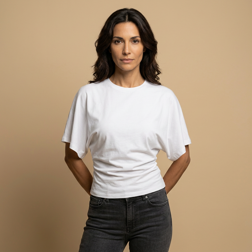 Camiseta Oversize Efecto Batwing Cintura Fruncida