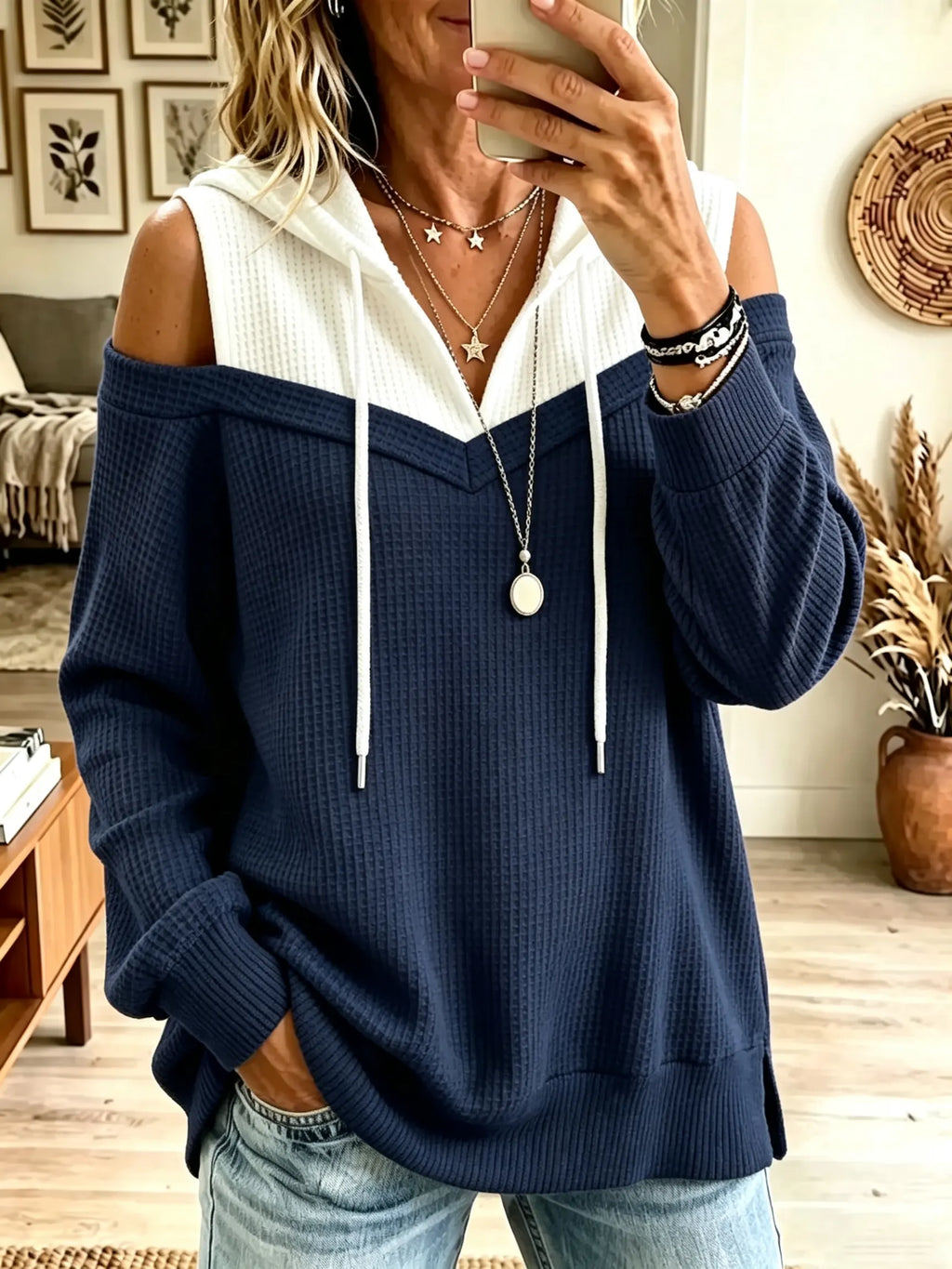 Sudadera de punto con hombros descubiertos