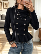Abrigo casual vintage con cuello de solapa y volantes