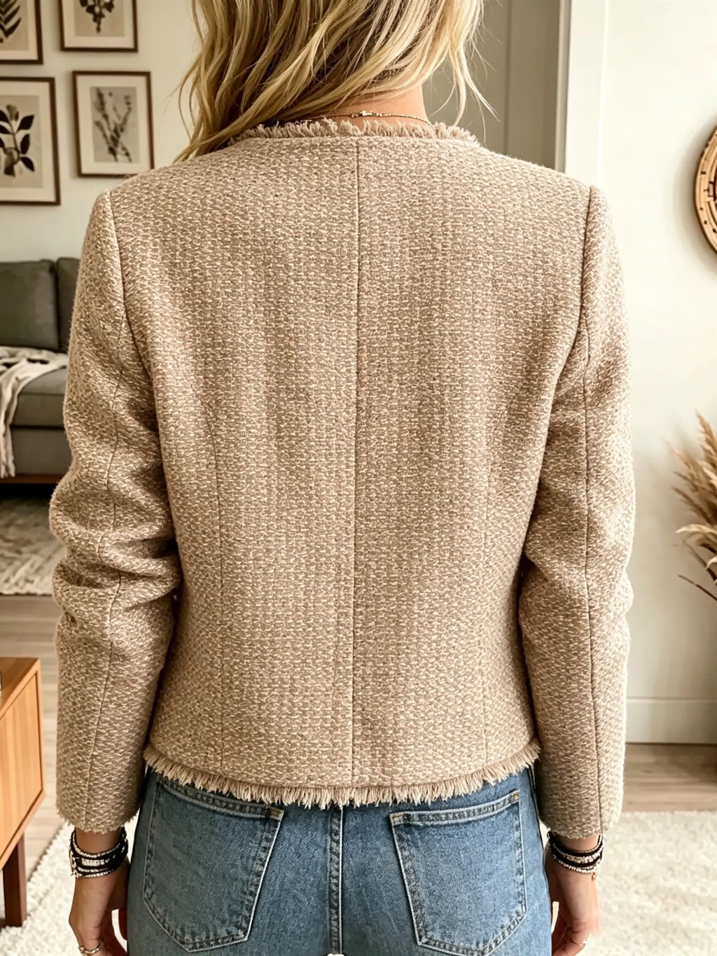 Chaqueta de tweed con flecos