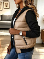 Abrigo casual con capucha y diseño patchwork